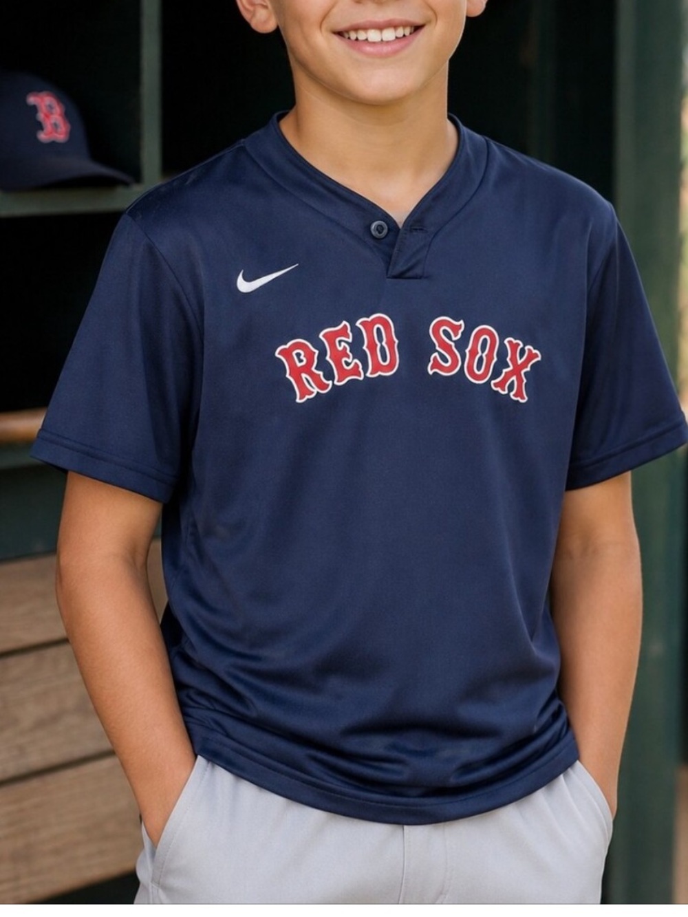 Nike Boston Red Sox Youth Medium Blue MLB Baseball 4 Vansant Studios Jersey Tee